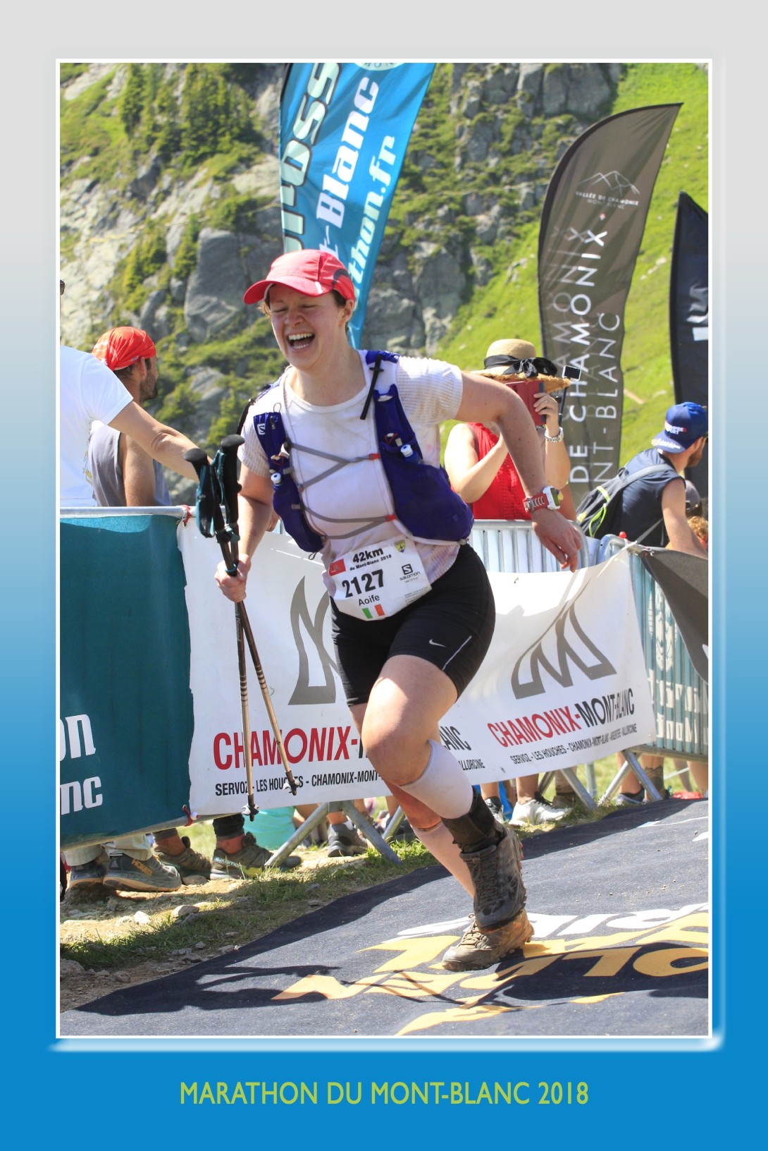 Aoife Callan crossing finish line of marathon du mont blanc 2018