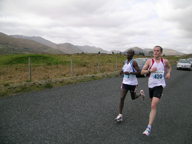 Andy and Leezan duke it out at the two mile mark in the half marathon...