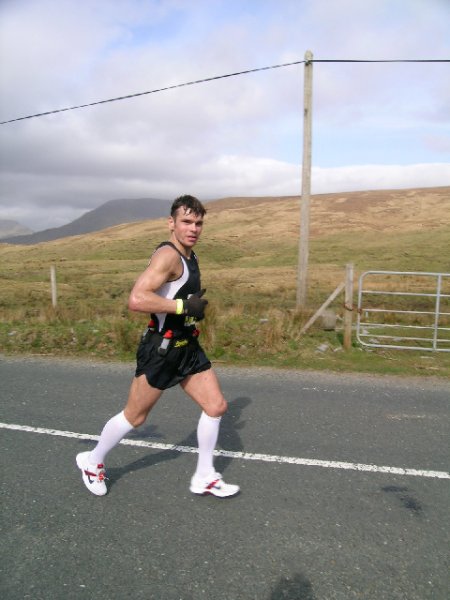 Vasiliy Neumerzhitskiy on his way to victory in the men's ultra marathon...