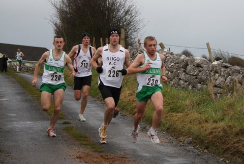 Hollymount 10k..( L-R) first four finishers together on the first lap Bernard Roe (Raheny Shamrock) 2nd, Emmett Dunleavy (Sligo AC) 4th, winner Martin Conroy (Sligo AC) and Richard Corcoran (Raheny Shamrock) 3rd